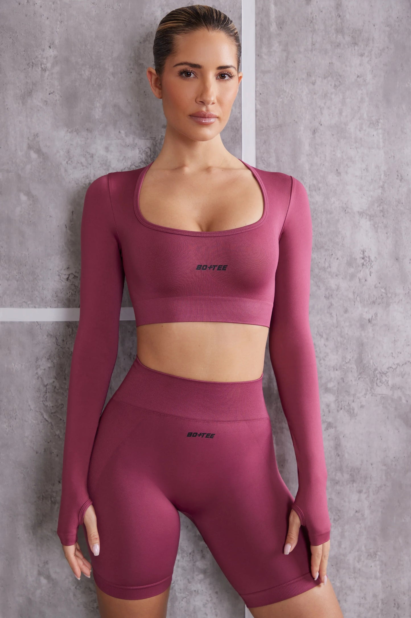 Instinct - Long Sleeve Crop Top in Dark Rose