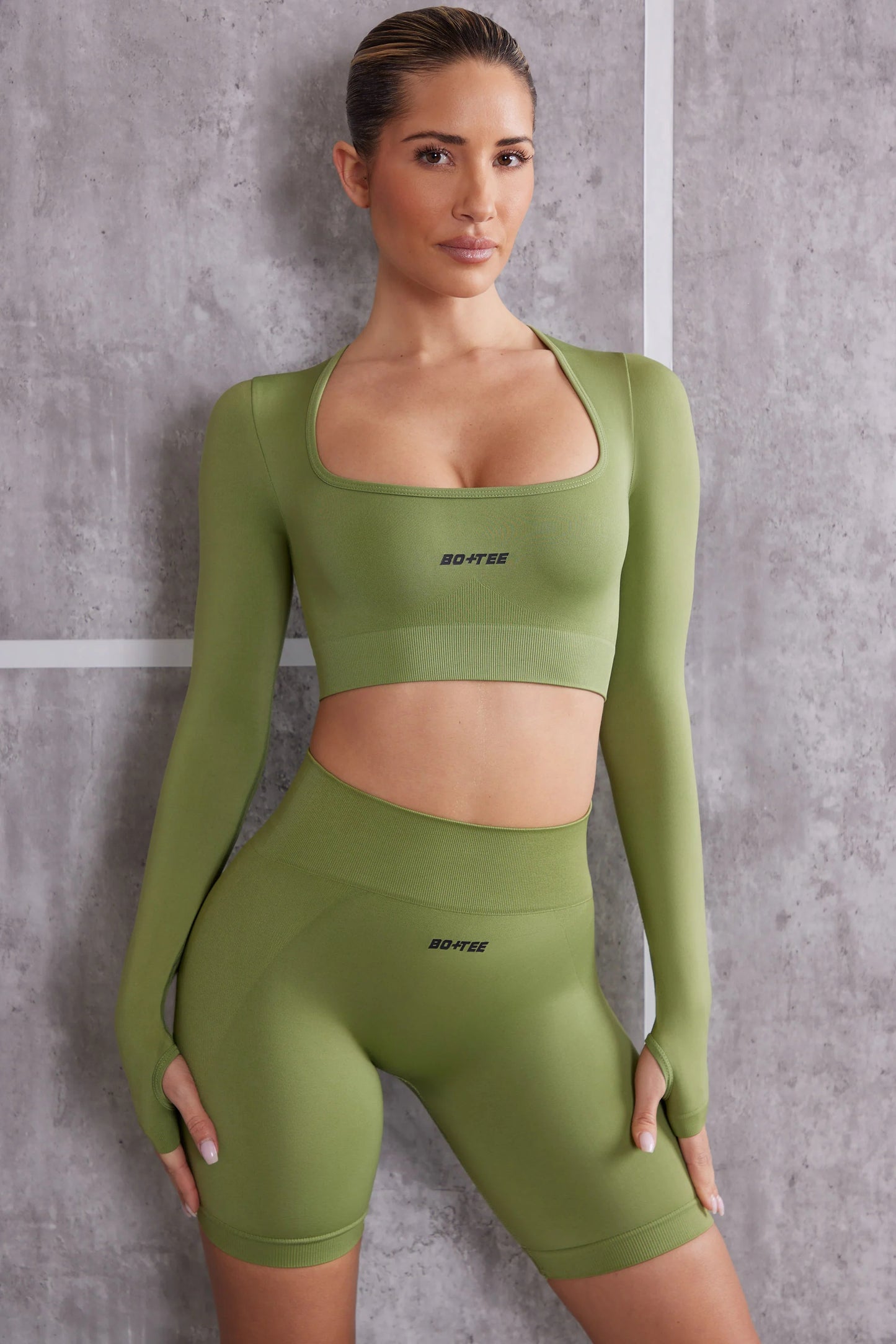 Instinct - Long Sleeve Crop Top in Olive