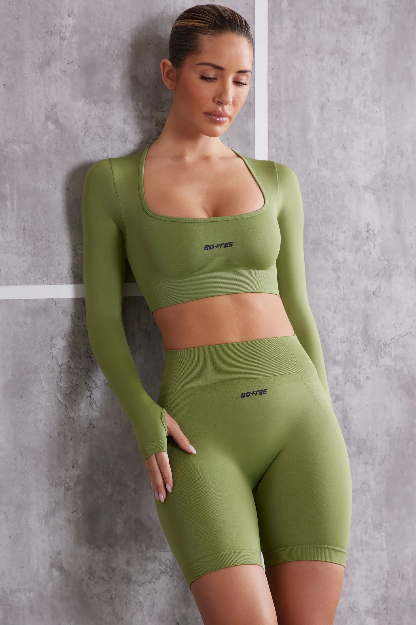Instinct - Long Sleeve Crop Top in Olive